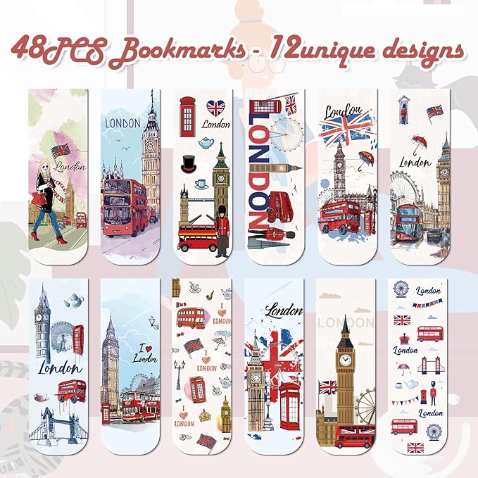 London Magnetic Bookmark Gifts - 48PCS British Magnetic Bookmarks UK England Travel Book Marks Magnets Page Marker Clip for Women Travel Students Teacher Reading London Lover Souvenirs Gift