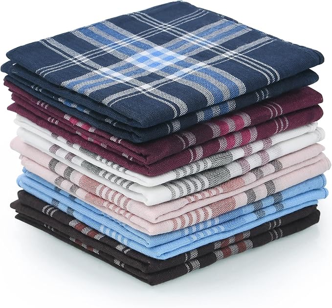 URAQT Men's Handkerchiefs, 12 Pack Gents Hankies, Mens Premium Handkerchiefs Cotton White Pocket Square Hanks for Men Women