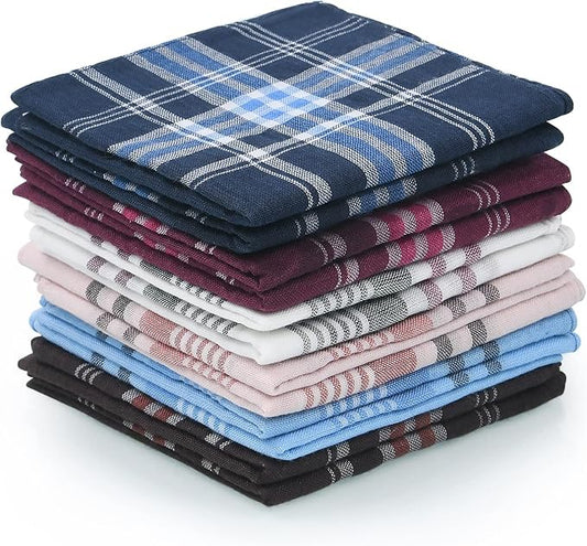 URAQT Men's Handkerchiefs, 12 Pack Gents Hankies, Mens Premium Handkerchiefs Cotton White Pocket Square Hanks for Men Women