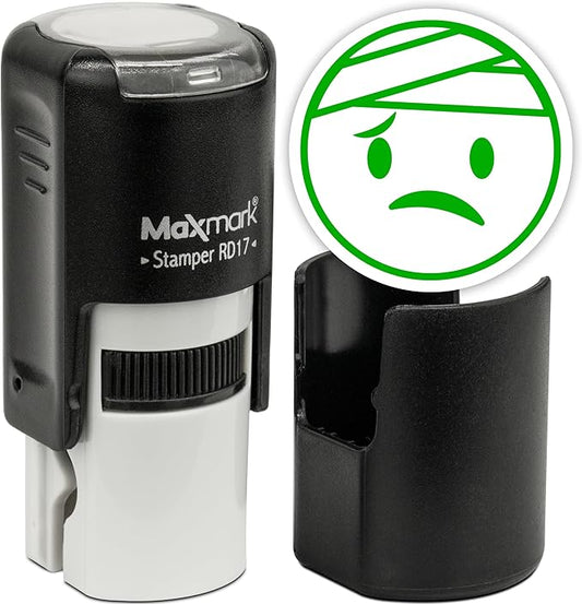MaxMark Round Self Inking Emoji Stamp - Sick - Green Ink