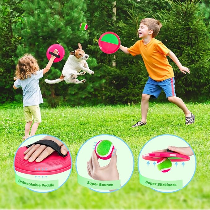 Toss and Catch Ball Set Upgraded - Kids Toys Stocking Stuffers for Family Games - Water-Resistant Great for Beach Pool Yard - Christmas Toys Gift for Boys Girls Teens 3 4 5 6 7 8 9 10 11 12+ Years