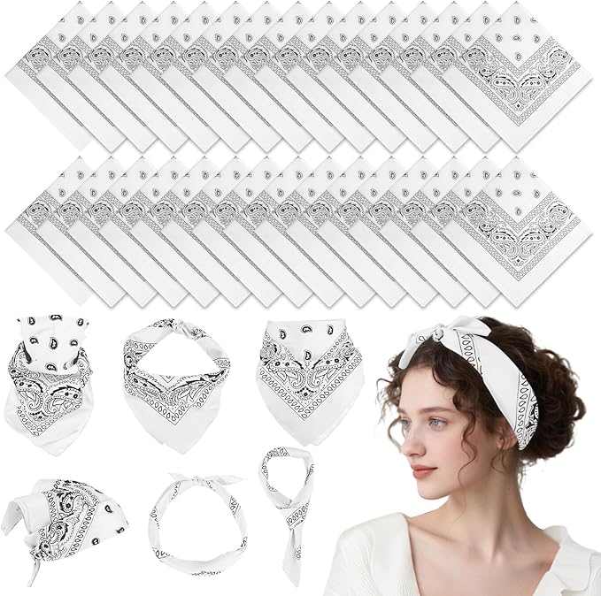 PLULON 30 Pack Bandanas for Men Women, Polyester Novelty Paisley Pattern Bandana Headbands Wristband Neckerchief Cowboy