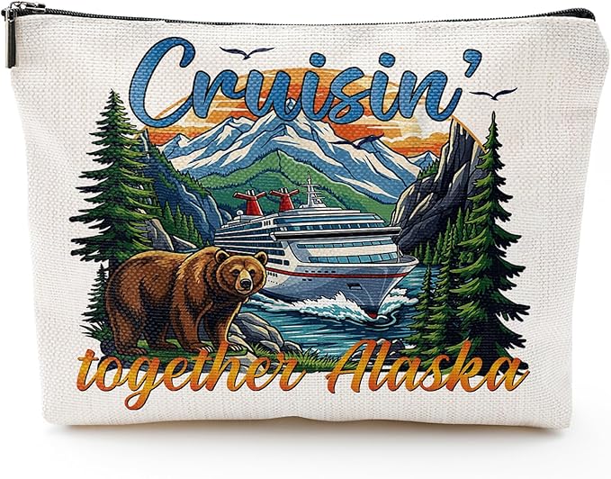Alaska Souvenirs Cruise Bags Gifts - Makeup Bag Alaska Travel Must Have Essentials, Cosmetic Pouch Purse Cruise Exchange Idea Gift for Women Men Adults