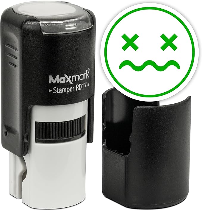 MaxMark Round Self Inking Emoji Stamp - Distressed - Green Ink