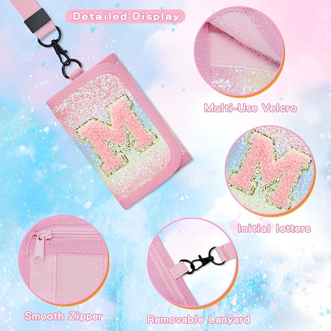 Gifts for Girls 3 4 5 6 7 8 9 10 11 12 Years Old Kids Wallet Cute Initial Coin Purse Toddler Wallet with Magic Sticker (Shiny Rainbow, M)