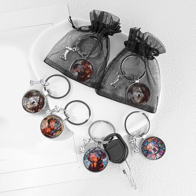 12 Pack 3D Glass Stained Glass Keychain, Car Key Ring Pendant Key Chains for Handbag Bag, Earphone Case Decoration