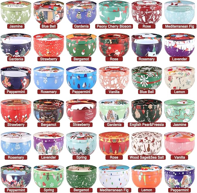 36 Packs Christmas Scented Candles Gift- Aromatherapy Candle-2.5oz Soy Wax-Long Lasting Burn time, Christmas Thanksgiving Gifts, Home Decor.