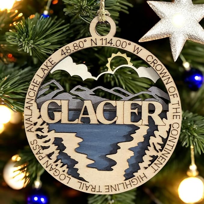 Glacier National Park Ornament - Handcrafted Wooden 3" Round, Avalanche Lake Christmas Décor