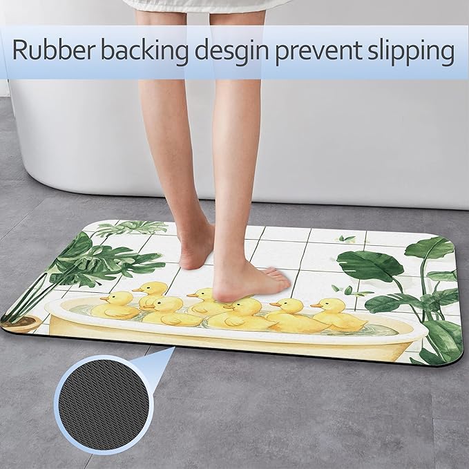 Bathroom Rug 29.5"x17",Duck Bathtub Swimming Bath Mat with Non-Slip Rubber Backing, Quick-Drying Absorbent Thin Floor Mat for Bathroom, Shower, Sink, or Kitchen