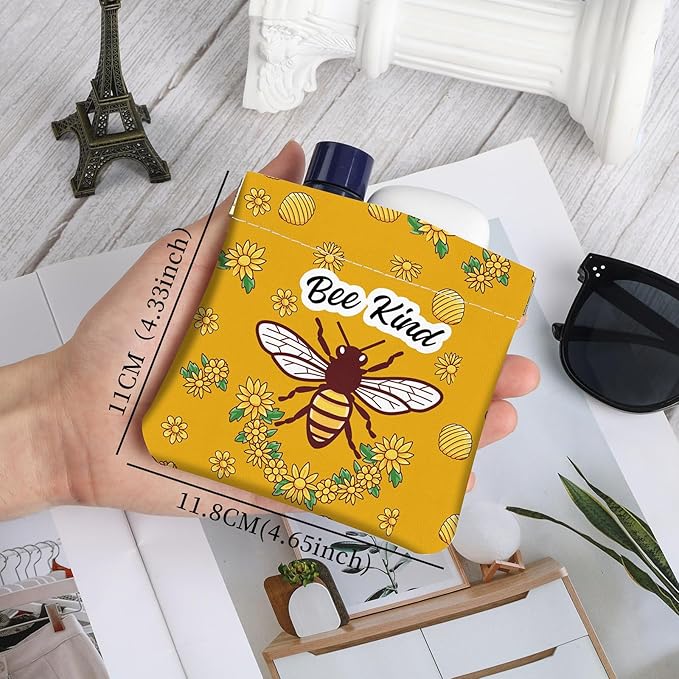 2Pcs PU Leather Small Squeeze Coin Purse Pouch Mini coin Bag Unique And Cute Wallet Cosmetic Bags Change Bag For Women Girls Men （Bees and Flowers