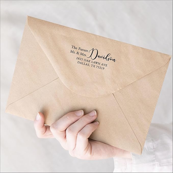 Future Mr. and Mrs. Custom Self Ink Wedding Return Address Stamp - Black Ink