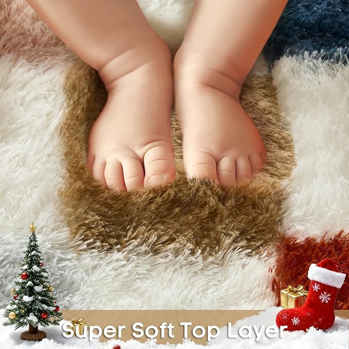 Ophanie Checkered Rainbow Rug for Living Room Bedroom, Colorful Fluffy Soft Cute Fuzzy Area Rugs, Shag Plush Shaggy Bedside Floor 4x6 Furry Carpet for Kids Baby Teen Dorm Nursery Home Decor Aesthetic