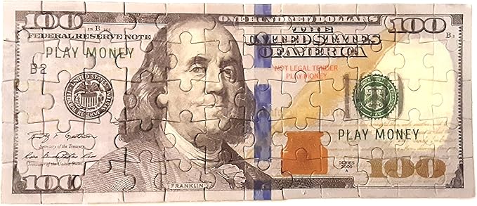 100-Piece Jigsaw Puzzle 9x4 Inches 100 Hundred Dollar Bill Copy Money Puzzle Educational Kids Souvenir Birthday Gift Party