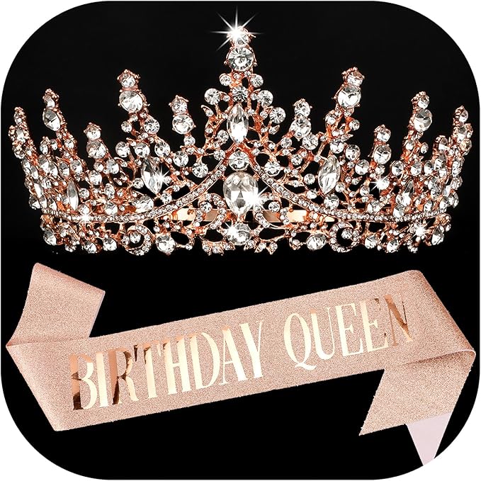 COCIDE BIRTHDAY QUEEN Birthday Sash for Women Tiaras for Girls Happy Birthday Decorations Set Rhinestone Headband Sashes Hair Accessories Glitter Crown for Party Supplies