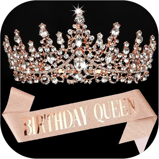 COCIDE BIRTHDAY QUEEN Birthday Sash for Women Tiaras for Girls Happy Birthday Decorations Set Rhinestone Headband Sashes Hair Accessories Glitter Crown for Party Supplies