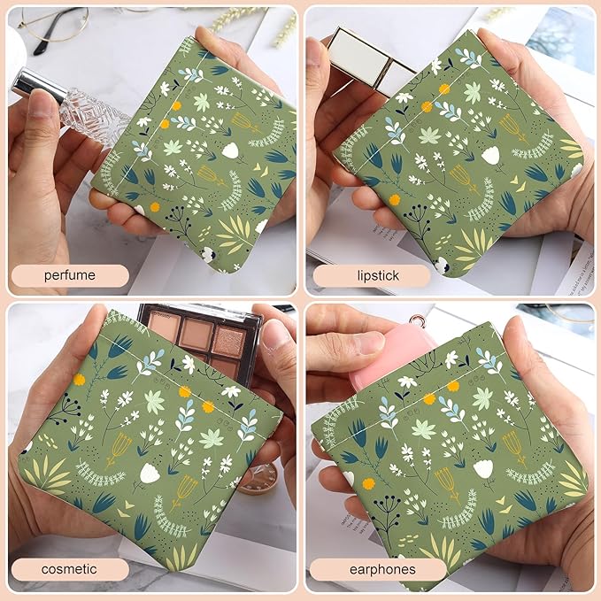 2Pcs PU Leather Small Squeeze Coin Purse Pouch Mini coin Bag Unique And Cute Wallet Cosmetic Bags Change Bag For Women Girls Men Blue And Green Floral