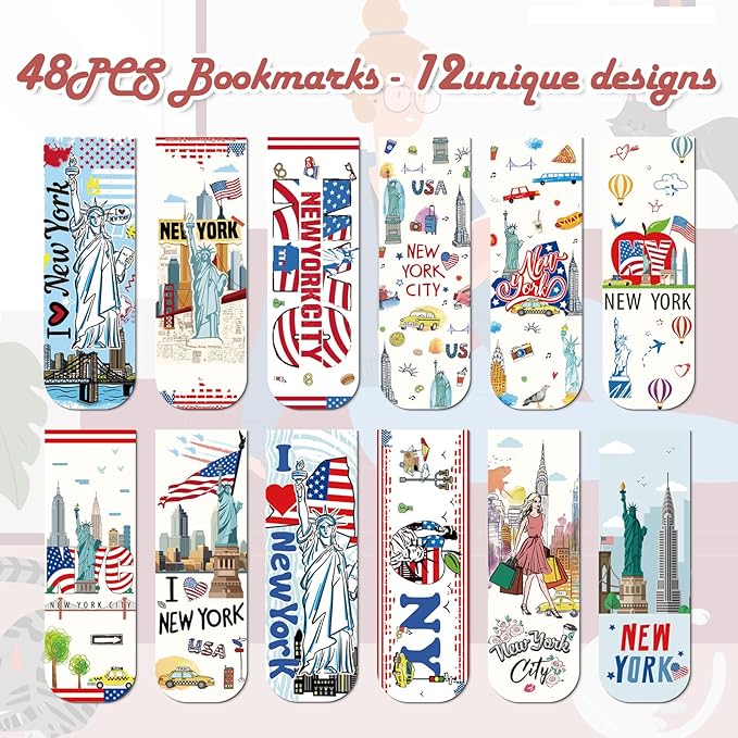New York Magnetic Bookmark Gifts - Wxiben 48PCS City Travel Magnetic Bookmarks NYC Book Marks Magnets USA City Page Marker Clip for Women Book Lovers Traveler Students Teacher New York Souvenirs Gift
