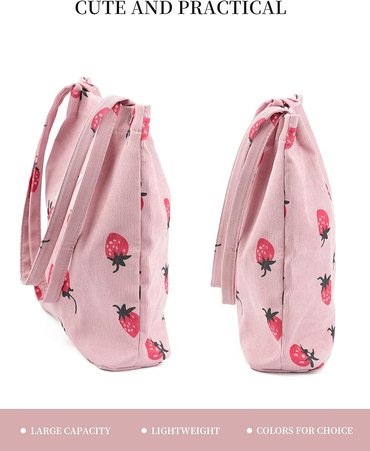 Corduroy Tote Bag Cute Tote Bags for Women Shoulder Bag with Inner Pocket for Work Beach Travel and Shopping Grocery