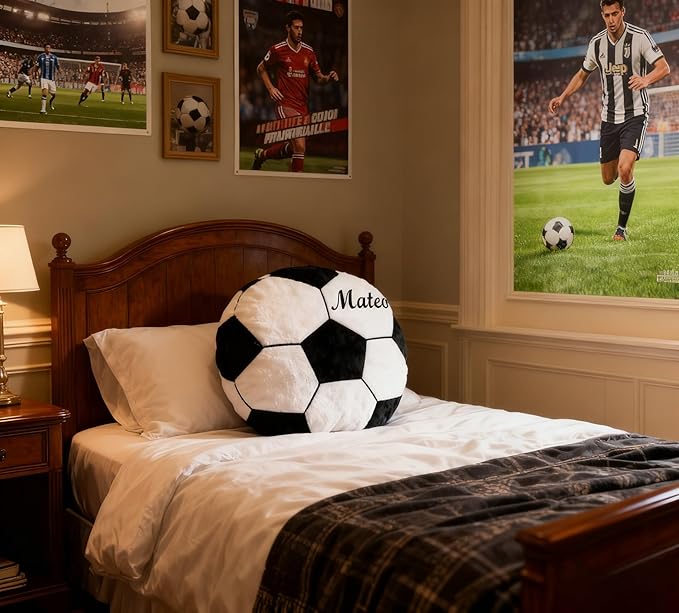 Personalized Name Soccer Pillow Custom Name Soccer Pillow for Boys Girls Customized for Soccer Fans Kids Birthday Sports Room Decore Game Day Sofa Cushion