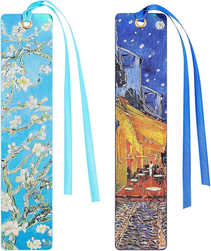 2Pcs Oil Painting Bookmarks for Women, Bookmarks Set for Book Lover, Book Marks for Reading, Vintage Book Marks for Kids Students Classroom Gift for Teacher Night Cafe & Apricot Blossoms