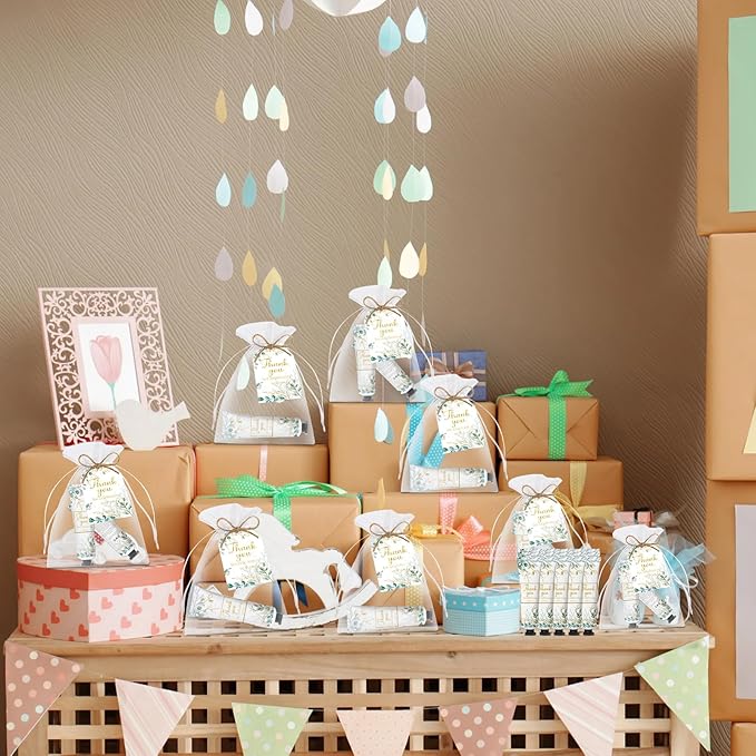 50 Sets Greenery Baby Shower Hand Cream Bulk Gifts, Wedding Bridal, Baby Shower Valentine's Party Favors for Guests,Travel Size, Hand Lotion Set with Thank You Card and Organza Gift Bags(greenery)