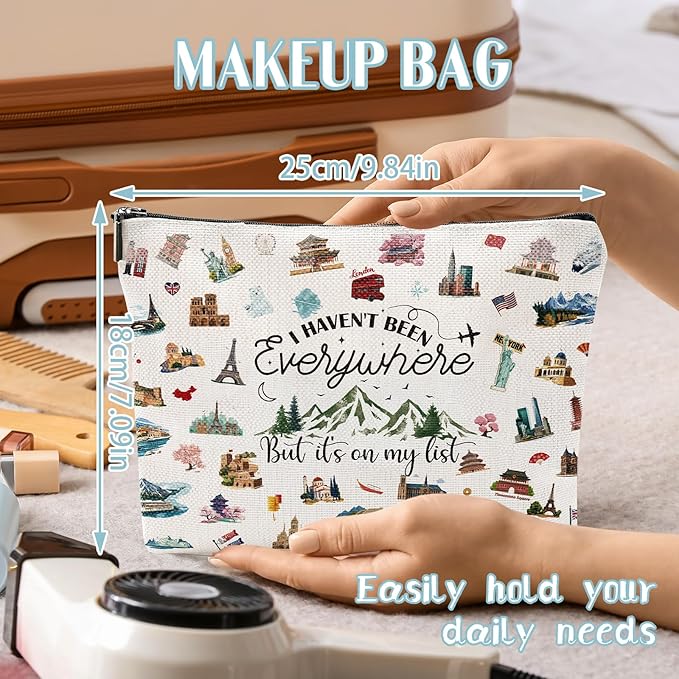 Travel Gifts Makeup Bag For Women - I Havent Been Everywhere But Its On My List Makeup Bags for Travelers Women Travel Essentials Gifts for Birthday Christmas Weddings