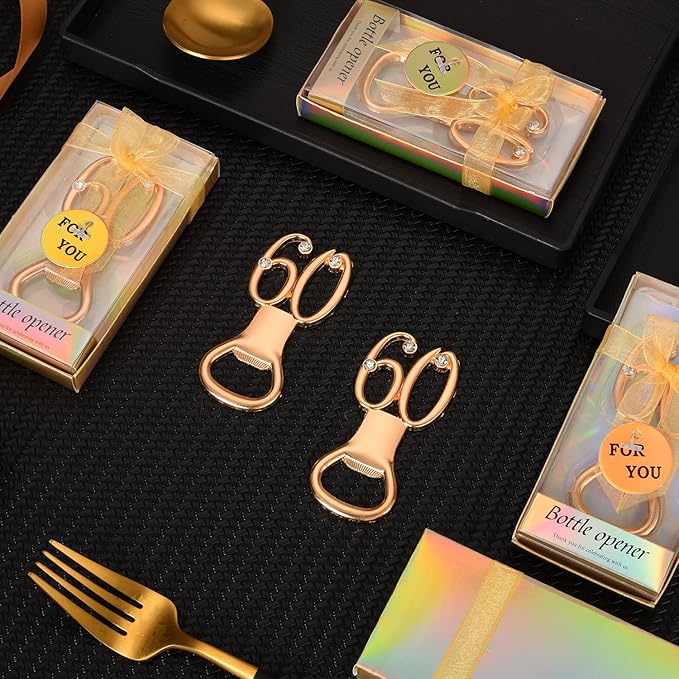 24PCS Gold 60th Bottle Opener for 60th Birthday Favors 60th Gold Wedding Party Gifts 60 Birthday Party Souvenirs or Decorations for Guests (24, 60)