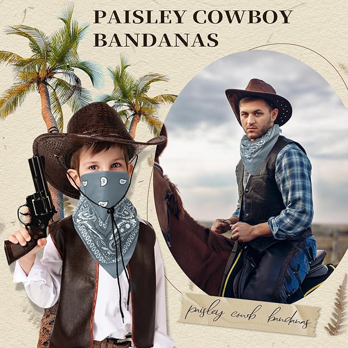 Blulu 6 Pcs Neon Color Cowboy Bandanas for Men Women Assorted Paisley Pattern Handkerchiefs 22 x 22 Inch Kids Headwrap Scarfs