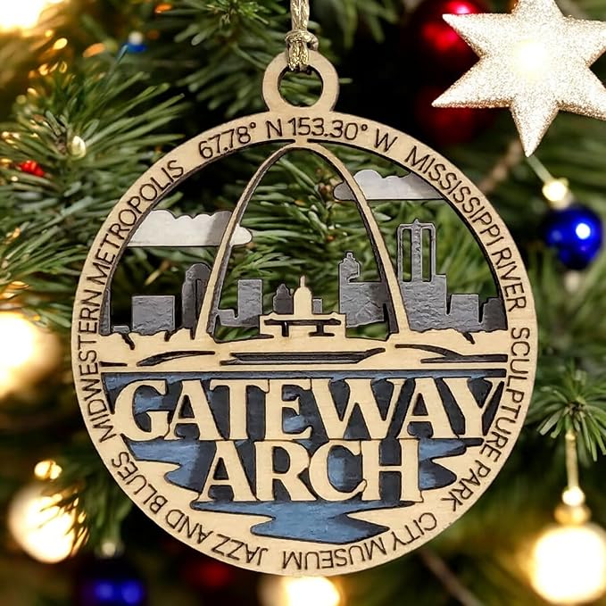 Gateway Arch National Park 3" Wood Ornament - St. Louis Skyline Christmas Decoration, Handmade in USA
