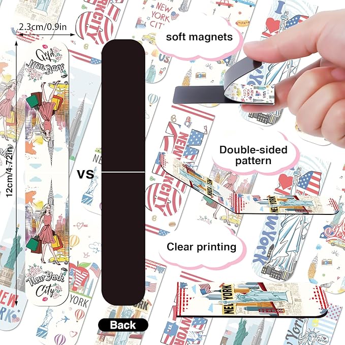 New York Magnetic Bookmark Gifts - Wxiben 48PCS City Travel Magnetic Bookmarks NYC Book Marks Magnets USA City Page Marker Clip for Women Book Lovers Traveler Students Teacher New York Souvenirs Gift
