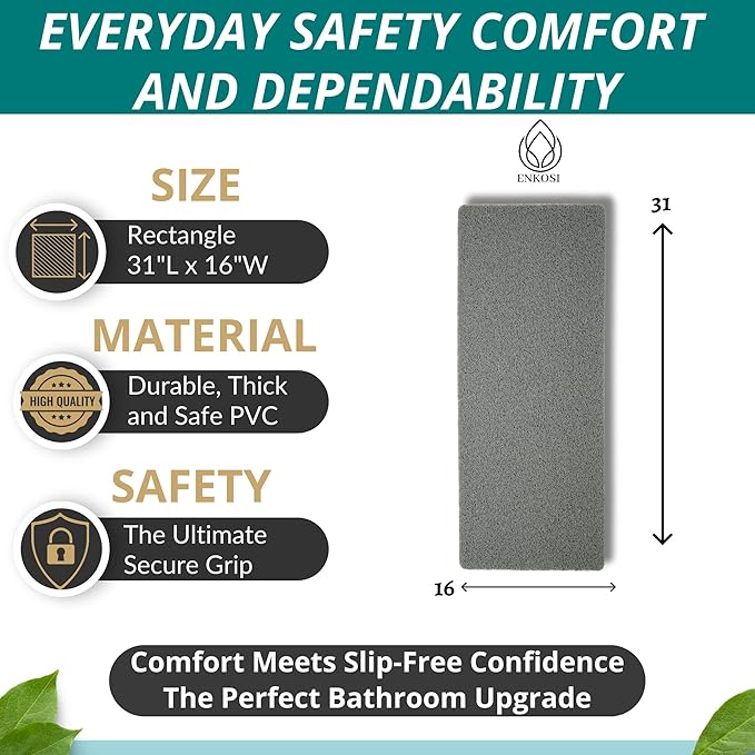 Non Slip Bathtub Mat Shower Mat for Tub - Loofah Bath Mats for Bathroom - 31x16 Bathtub Floor Mat - Textured Anti Slip Bath Mat Without Suction Cups - Secure Mat for Wet Areas (31x16 Gray)