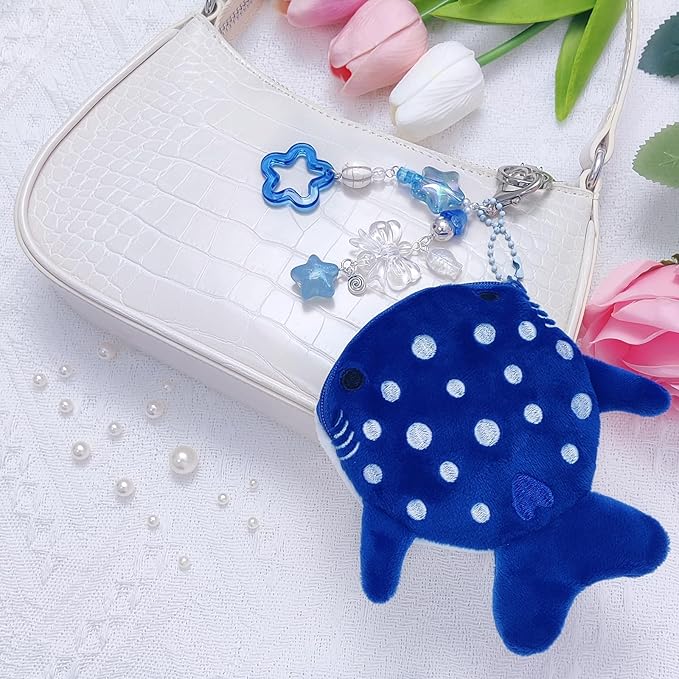 Cute Keychain Whale Shark Coin Purse Keychain Cute Plush Zipper Change Pouch, Kawaii Handmade Wallet for Women