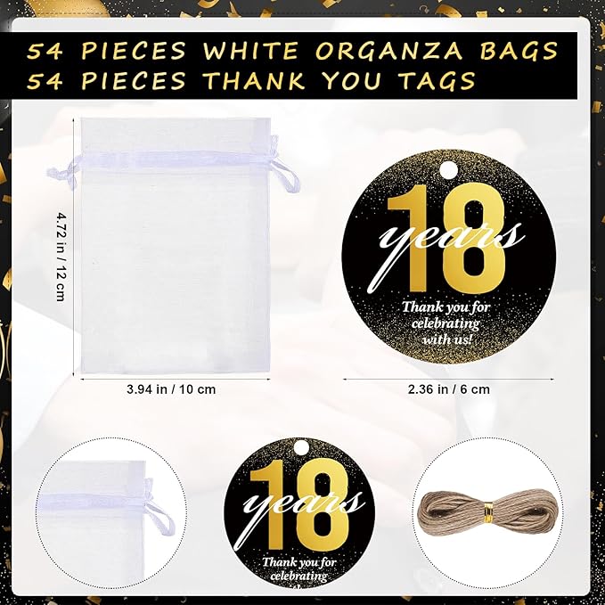Dandat 54 Sets 18th Birthday Party Favors for Guests Birthday Beer Opener Keychain Cheers to 18 Bottle Opener Keychain with Thank You Cards and Gift Bags for Anniversary Wedding Party Favors