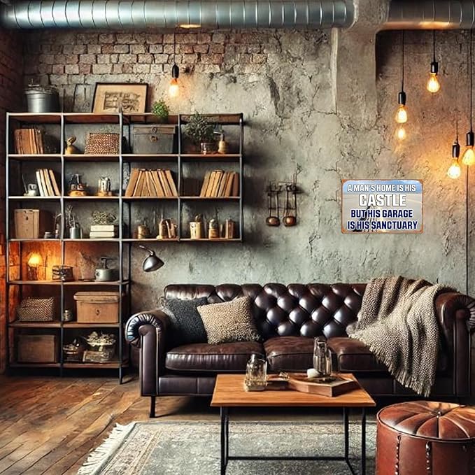 Garage Metal Sign Tin Signs For Man Cave Funny Garage Decor Metal Wall Signs Vintage Little Man Cave Decor A Man'S Home Is His Castle But His Garage Is His Sanctuary Signs Cool Things For Room 8x12 In