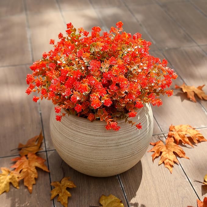 alyptus Artificial Flowers – 12 Bundles Fake Outdoor Fall Flowers with Greenery, UV Resistant No-Fade Faux Plants for Porch, Patio, Garden, Office & Spring Summer Decor