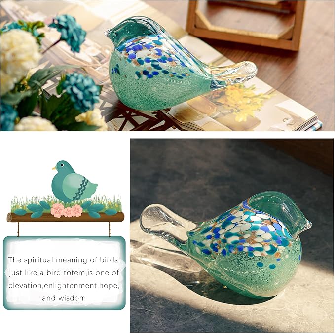 QFkris 7" Big Handmade Glass Bird Figurines Blown Glass Bird Paper Weight Collectibles Art Animal Sculpture Home Table Ornament Decor for Bird Lover