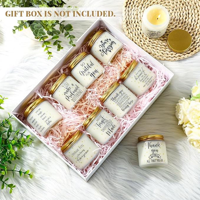 Roowest 10 Jars Thank You Gift Candles 3.5 oz Valentines Employee Appreciation Gifts Bulk Soy Wax Jar Inspirational Candle Thank You Coworkers Employee Women Secretaries Teacher(White,Elegant,Fresh)