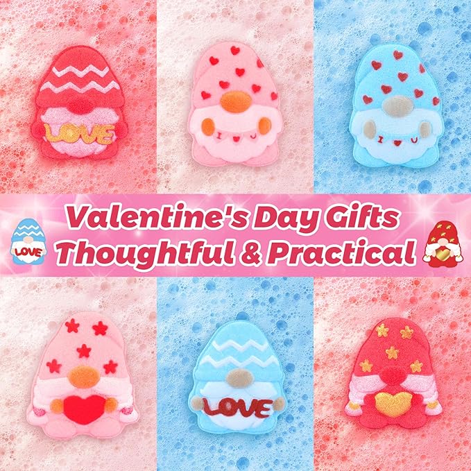 Valentines Bath Bombs for Women, 6PCS Valentines Gnomes Heart Bath Bombs Gift Set Essential Oil Bubble Bath，Body Relaxation Box for Her Wife Mom Friend, Stocking Stuffers
