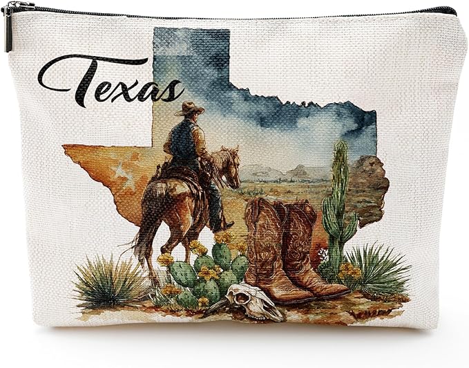 Texas Cowboy Gifts Makeup Bags - Western Cowboy Horse Cow Bone Cactus Texas Travel Essentials Must Have, Western Gift for Women