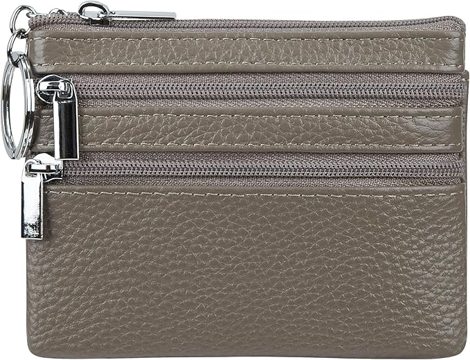 Women's Genuine Leather Coin Purse Mini Pouch Change Wallet with Keychain