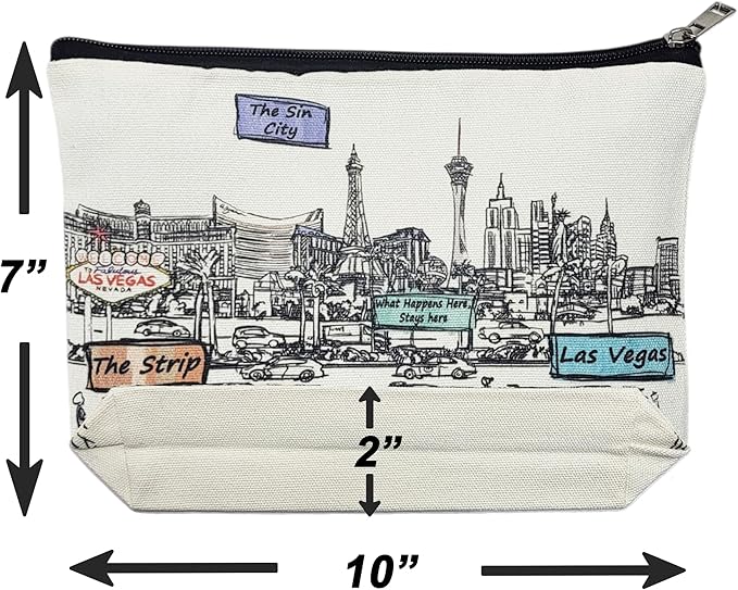 Cities Around the World Artwork Cosmetic Bag Series – Designed in USA, Travel Makeup Bag with Zipper, Souvenir Gift for Women, Artwork Organizer for Purse or Toiletry (Las Vegas)