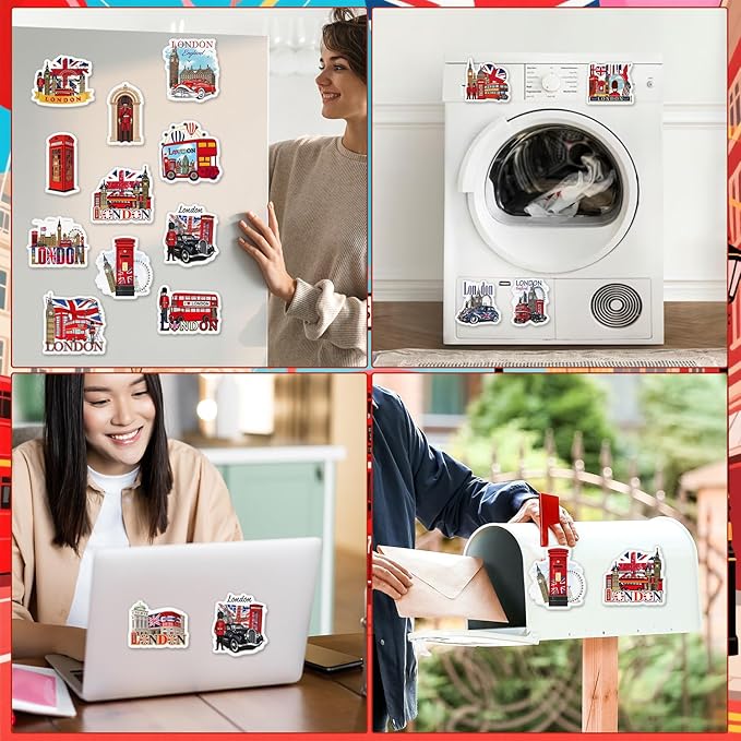 London Fridge Magnets Gifts - 16Pcs London Souvenirs Gift City Travel Magnetic Refrigerator United Kingdom Red Phone Box Fridge Magnetic Stickers for Home Kitchen Office Locker Traveler Tourist