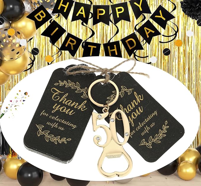 24 pcs 50th Gold Keychain Bottle Opener Birthday Party Favors for Guests,50th Beer Bottle Opener Favors Bulk for Birthday Anniversary Souvenirs Party Decor Supplies (Gold 50th)