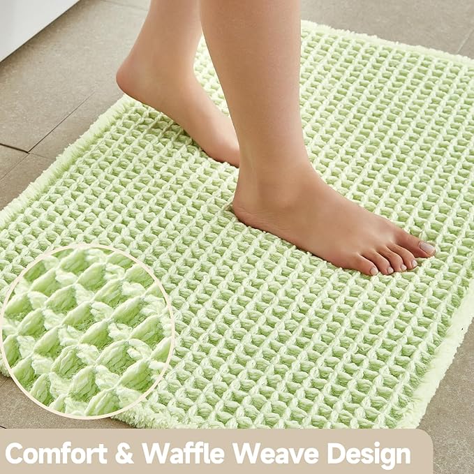 Waffle Bath Mat, Boho Bathroom Rugs Non Slip Washable Super Absorbent Quick Dry Cute Bath Mat Farmhouse Bathroom Decor, 24"x16" Pale Green