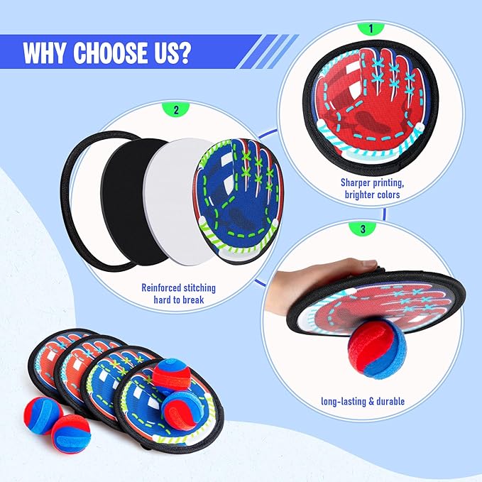 EVERICH TOY Toss and Catch Game for Toddlers - Soft, Safe & Pain-Free Baseball-Style Catching for Kids, Active Play Gift – Beach, Pool & Yard Toys for Boys and Girls Stocking Stufferrs Ages 3-8