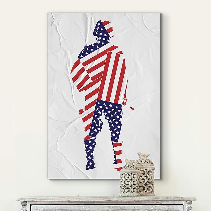 Renditions Gallery Nature Wall Art Home Paintings & Prints Flag Draped Veteran Crinkle Glam American Heroes Military Modern Decorations for Bedroom Office Kitchen Artwork - 16"x20" LT25
