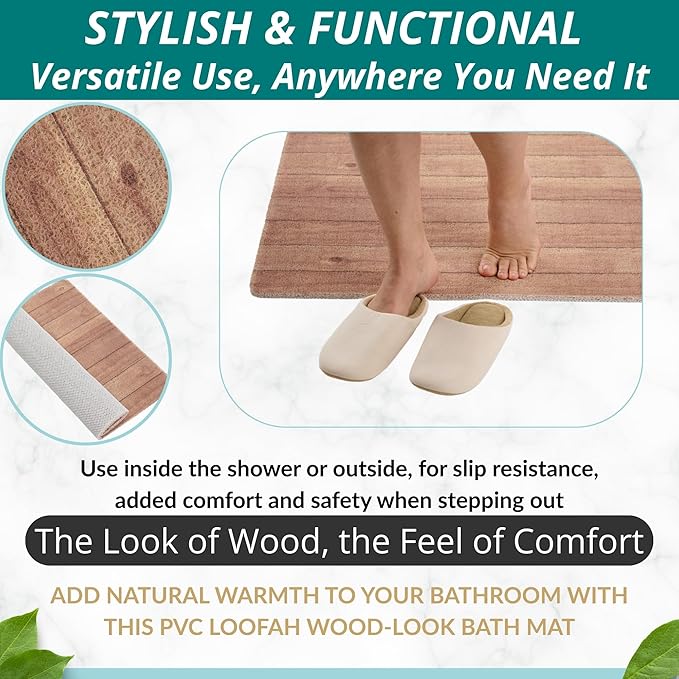 Anti Slip Shower Mat Square - Non Slip Shower Mats for Inside Shower - 24x24 Shower Floor Mat Non Slip - Square Bath Mat for Shower - Secure Loofah Shower Mat No Suction Cups (24x24 Wood Teak)