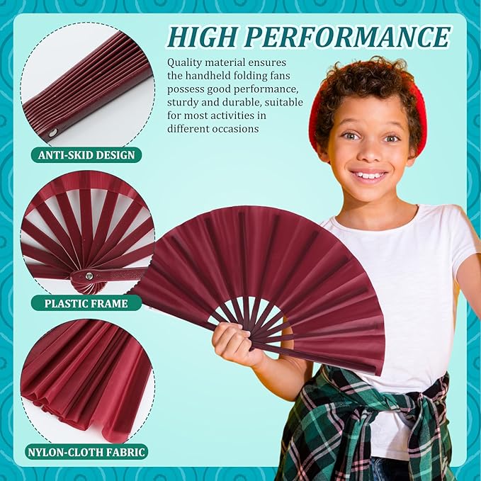 Blulu 4 Pcs 11 Inch Large Folding Hand Fans Bulk Clapping Popping Rave Fans for Kids Women Men for Dancing Boots on The Ground Festival Party Decoration(Classic Style, Retro Color)