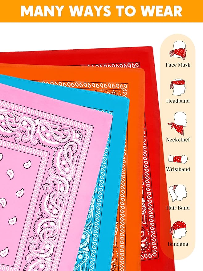 URATOT 16 Pieces Paisley Bandanas Cowboy Bandana Handkerchiefs Paisley Print Head Wrap Scarf, Assorted 16 Colors
