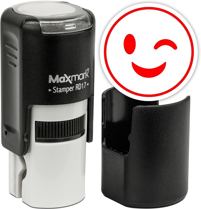 MaxMark Round Self Inking Emoji Stamp - Wink - Red Ink